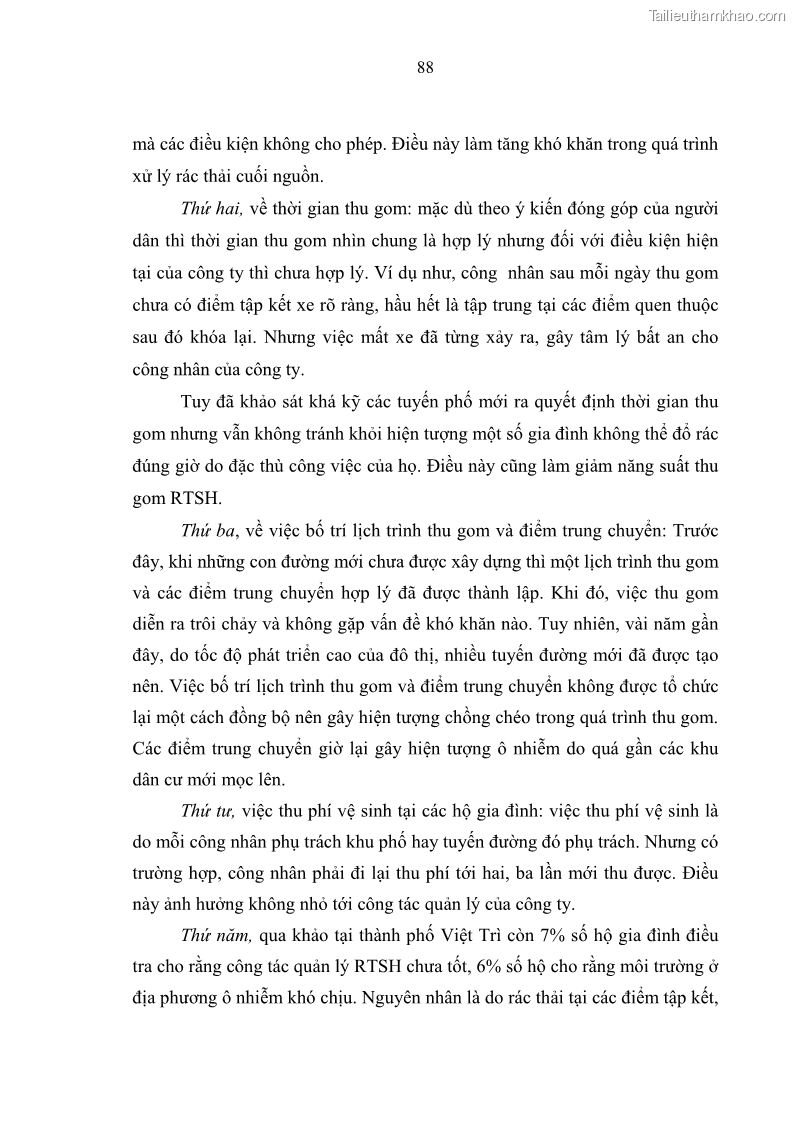 Luận văn thạc sĩ khoa học lâm nghiệp Giải pháp nâng cao chất lượng quản lý rác thải sinh hoạt tại Công ty cổ phần Môi trường và Dịch vụ đô thị Việt Trì - 9 Trang 98