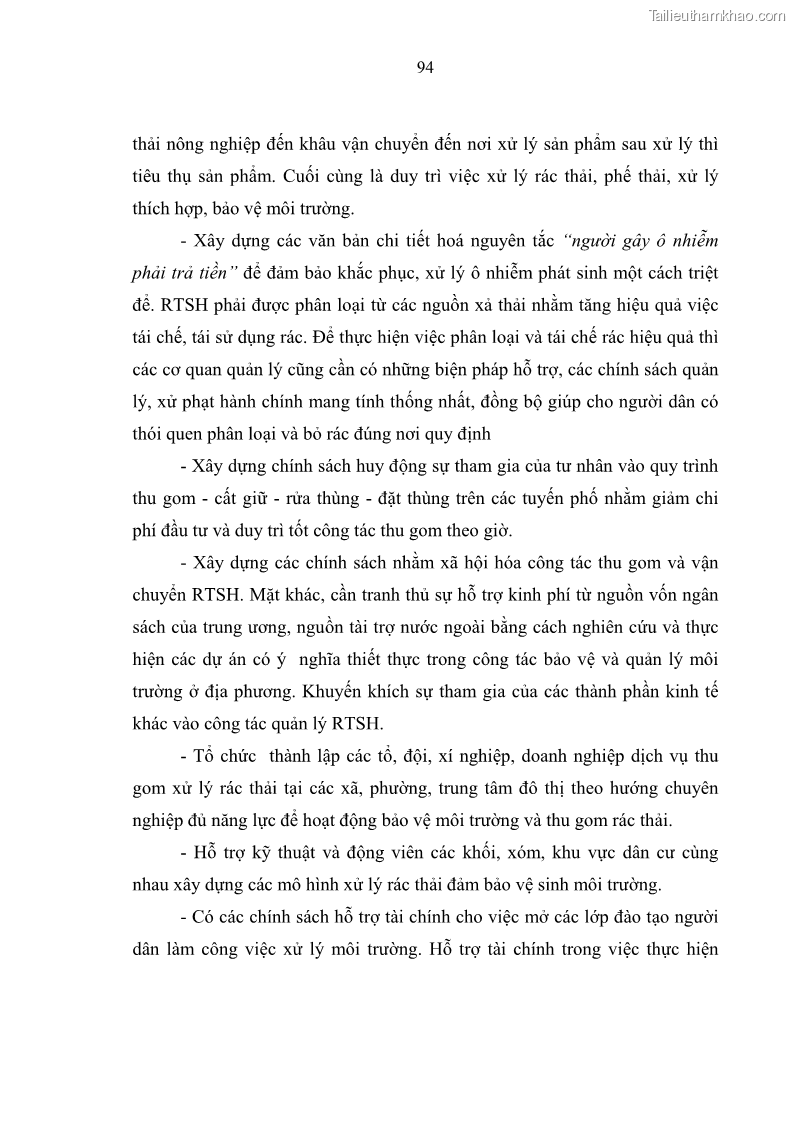 Luận văn thạc sĩ khoa học lâm nghiệp Giải pháp nâng cao chất lượng quản lý rác thải sinh hoạt tại Công ty cổ phần Môi trường và Dịch vụ đô thị Việt Trì - 9 Trang 104