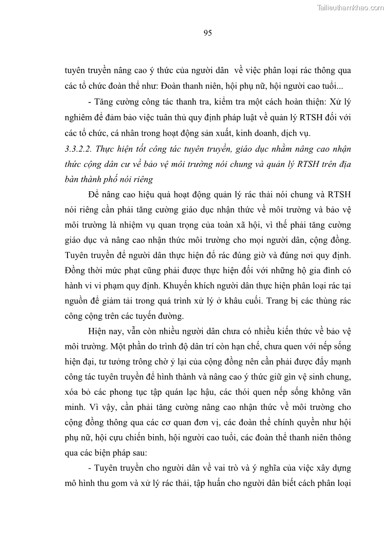 Luận văn thạc sĩ khoa học lâm nghiệp Giải pháp nâng cao chất lượng quản lý rác thải sinh hoạt tại Công ty cổ phần Môi trường và Dịch vụ đô thị Việt Trì - 9 Trang 105