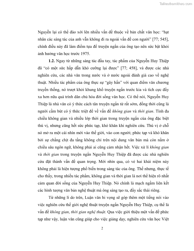 Luận văn thạc sĩ khoa học ngữ văn Không gian và thời gian nghệ thuật trong truyện ngắn Nguyễn Huy Thiệp - 1 Trang 7
