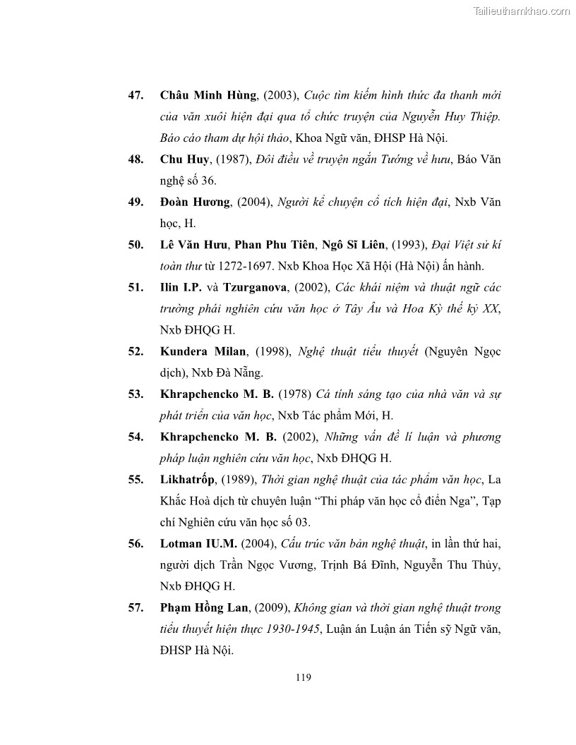 Luận văn thạc sĩ khoa học ngữ văn Không gian và thời gian nghệ thuật trong truyện ngắn Nguyễn Huy Thiệp - 11 Trang 124