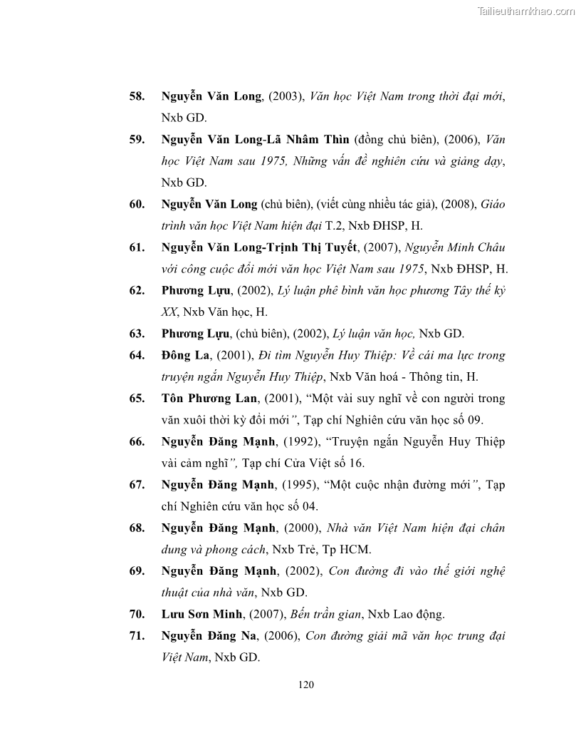 Luận văn thạc sĩ khoa học ngữ văn Không gian và thời gian nghệ thuật trong truyện ngắn Nguyễn Huy Thiệp - 11 Trang 125