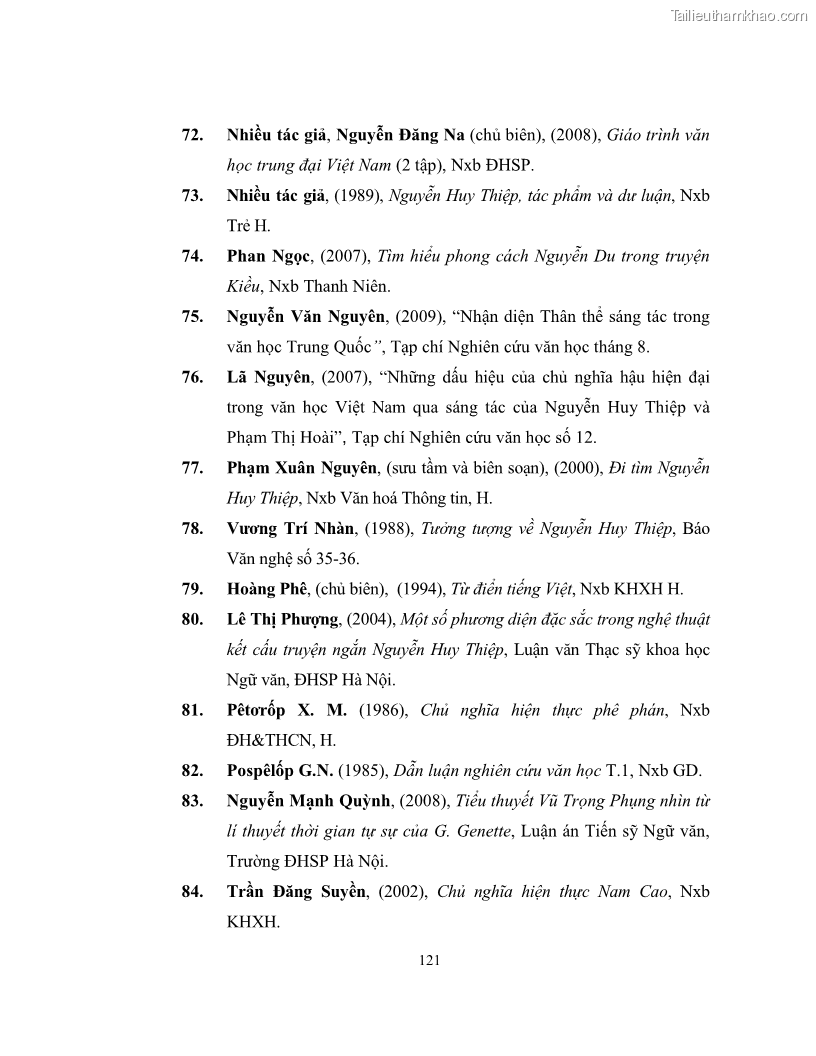 Luận văn thạc sĩ khoa học ngữ văn Không gian và thời gian nghệ thuật trong truyện ngắn Nguyễn Huy Thiệp - 11 Trang 126