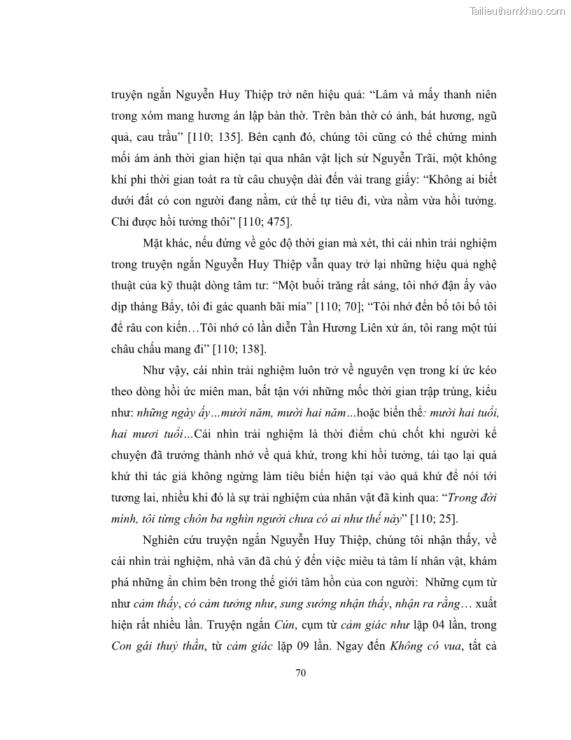 Luận văn thạc sĩ khoa học ngữ văn Không gian và thời gian nghệ thuật trong truyện ngắn Nguyễn Huy Thiệp - 7 Trang 75