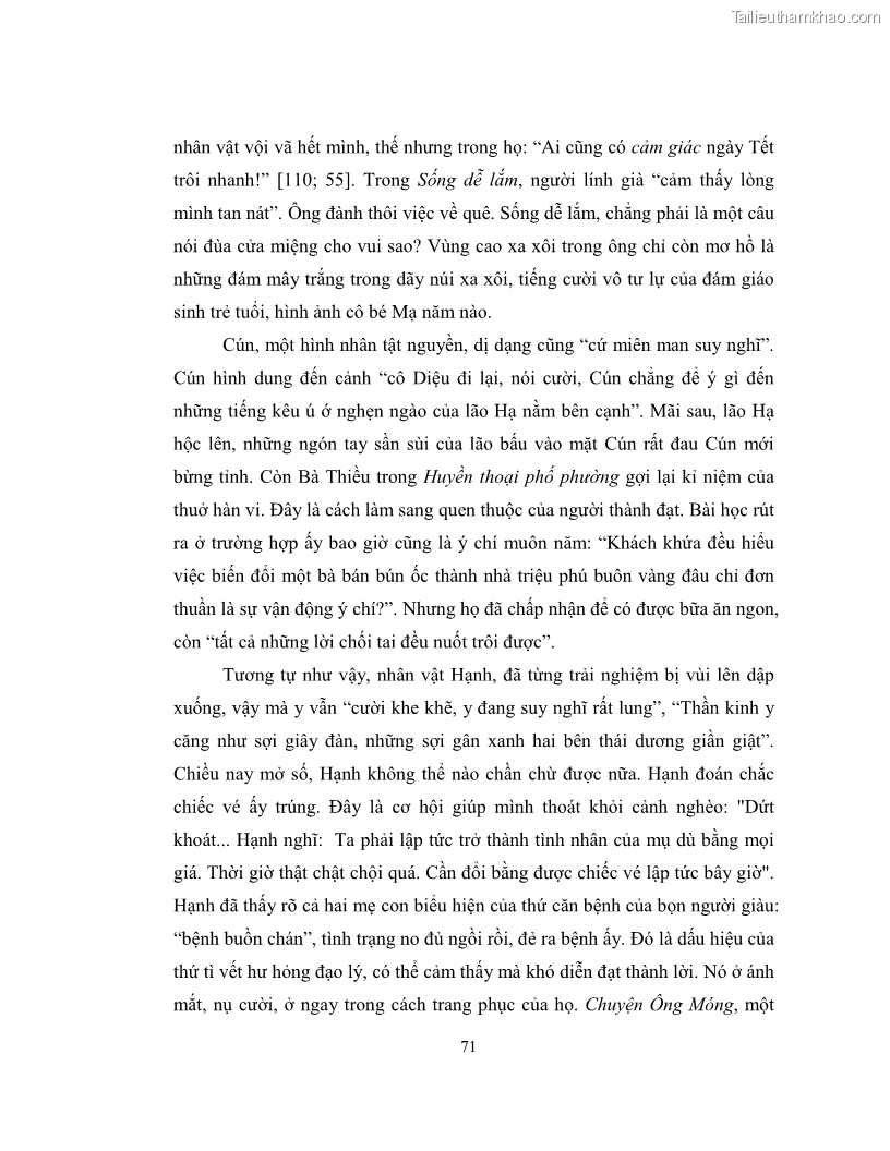 Luận văn thạc sĩ khoa học ngữ văn Không gian và thời gian nghệ thuật trong truyện ngắn Nguyễn Huy Thiệp - 7 Trang 76