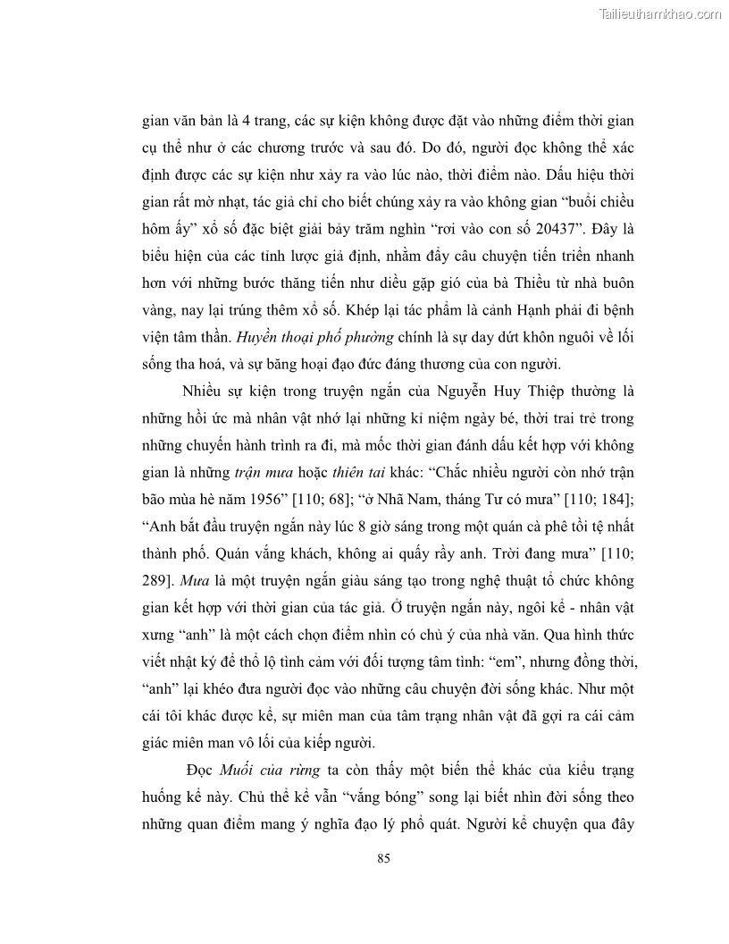 Luận văn thạc sĩ khoa học ngữ văn Không gian và thời gian nghệ thuật trong truyện ngắn Nguyễn Huy Thiệp - 8 Trang 90
