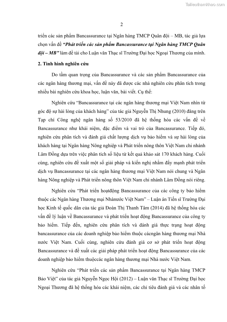 Luận văn thạc sĩ kinh doanh thương mại Phát triển các sản phẩm Bancassurance tại Ngân hàng TMCP Quân đội – MB - 1 Trang 11