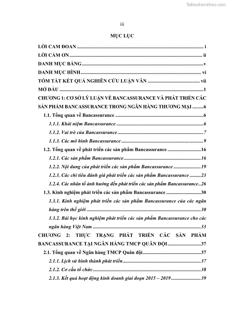 Luận văn thạc sĩ kinh doanh thương mại Phát triển các sản phẩm Bancassurance tại Ngân hàng TMCP Quân đội – MB - 1 Trang 5