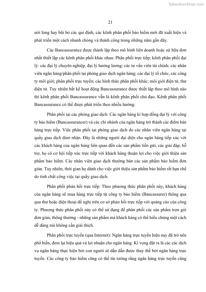 Luận văn thạc sĩ kinh doanh thương mại Phát triển các sản phẩm Bancassurance tại Ngân hàng TMCP Quân đội – MB - 3 Trang 30