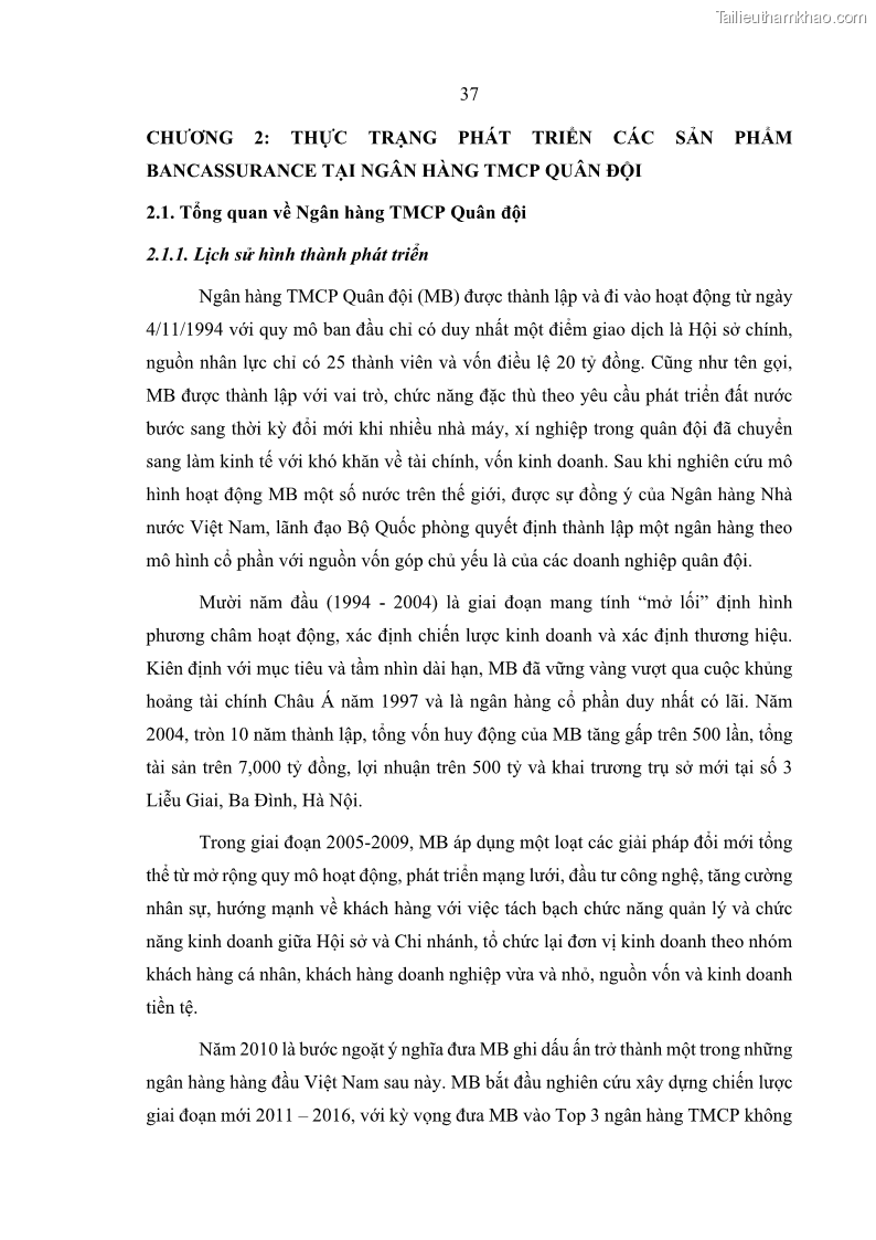 Luận văn thạc sĩ kinh doanh thương mại Phát triển các sản phẩm Bancassurance tại Ngân hàng TMCP Quân đội – MB - 4 Trang 46