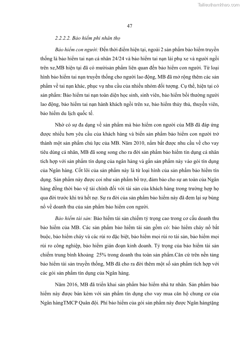 Luận văn thạc sĩ kinh doanh thương mại Phát triển các sản phẩm Bancassurance tại Ngân hàng TMCP Quân đội – MB - 5 Trang 56