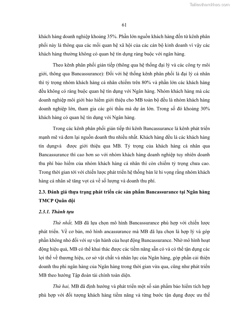 Luận văn thạc sĩ kinh doanh thương mại Phát triển các sản phẩm Bancassurance tại Ngân hàng TMCP Quân đội – MB - 6 Trang 70