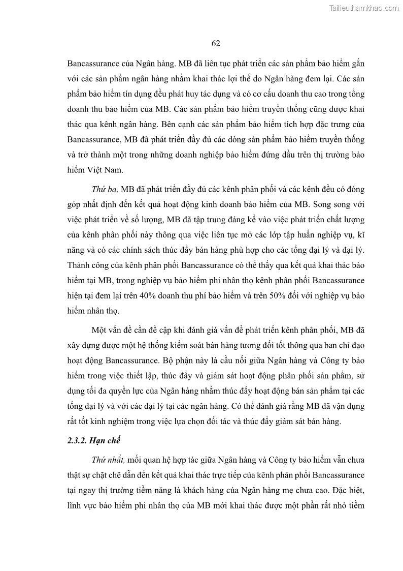 Luận văn thạc sĩ kinh doanh thương mại Phát triển các sản phẩm Bancassurance tại Ngân hàng TMCP Quân đội – MB - 6 Trang 71