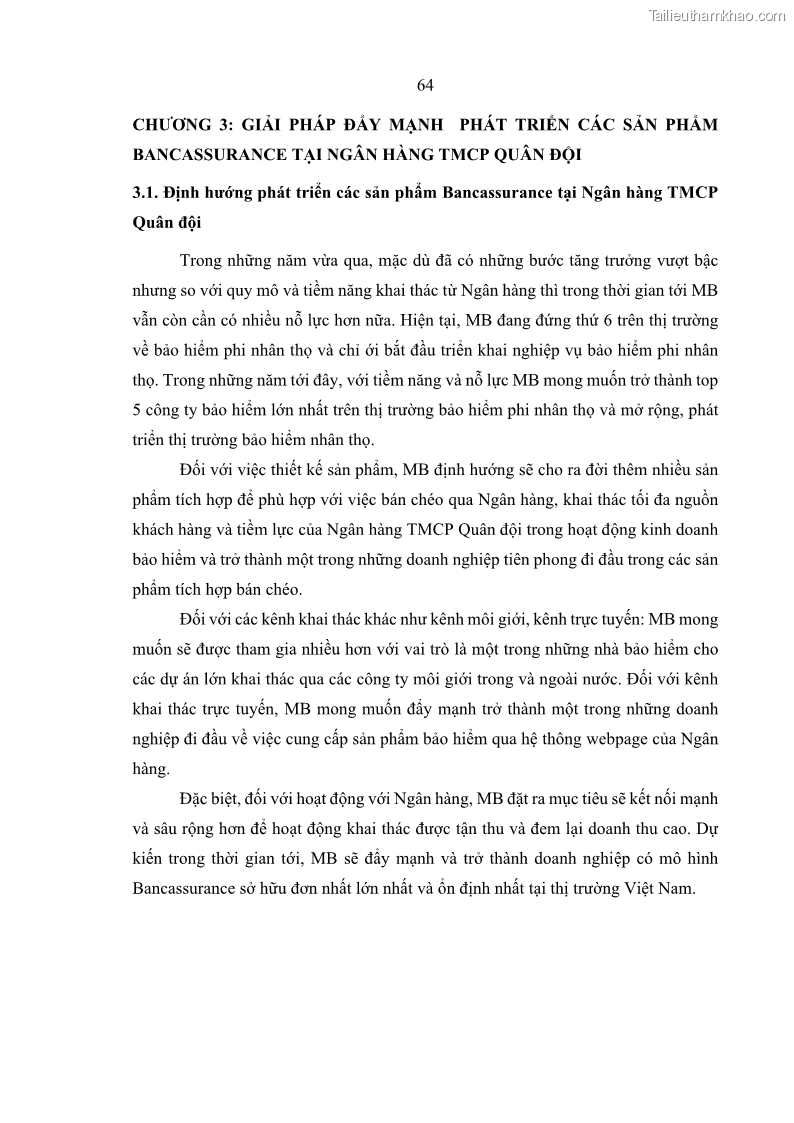 Luận văn thạc sĩ kinh doanh thương mại Phát triển các sản phẩm Bancassurance tại Ngân hàng TMCP Quân đội – MB - 7 Trang 73
