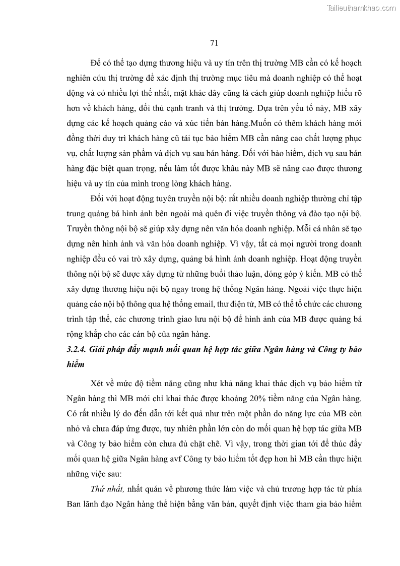 Luận văn thạc sĩ kinh doanh thương mại Phát triển các sản phẩm Bancassurance tại Ngân hàng TMCP Quân đội – MB - 7 Trang 80