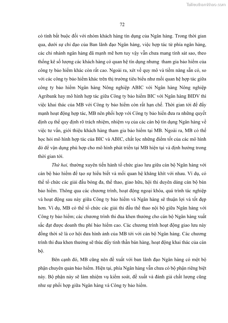 Luận văn thạc sĩ kinh doanh thương mại Phát triển các sản phẩm Bancassurance tại Ngân hàng TMCP Quân đội – MB - 7 Trang 81