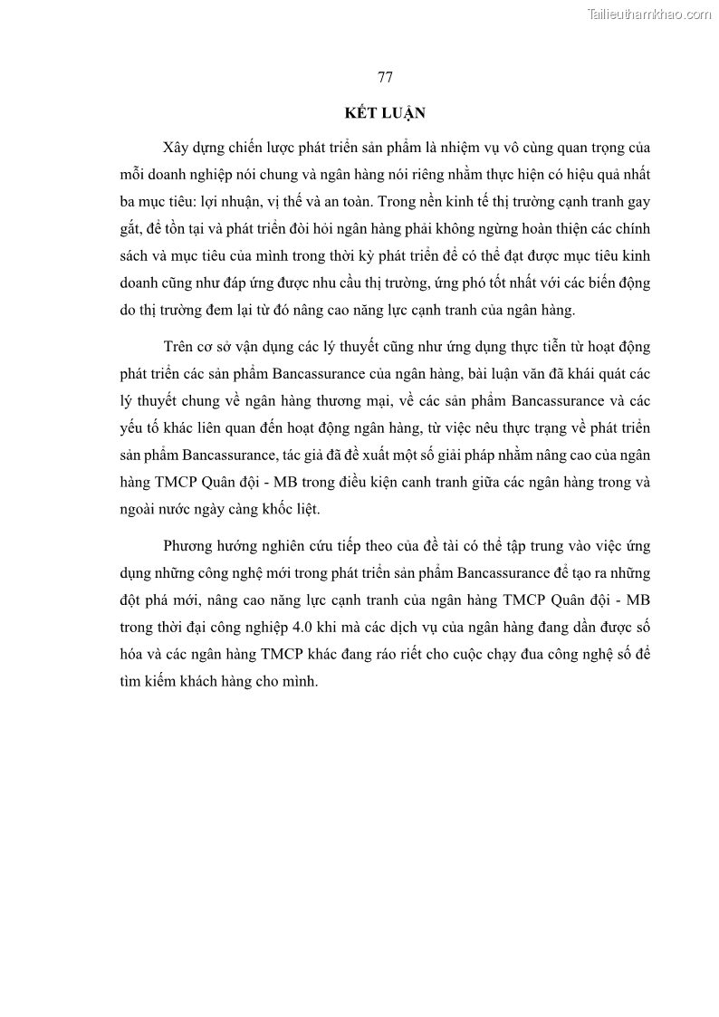 Luận văn thạc sĩ kinh doanh thương mại Phát triển các sản phẩm Bancassurance tại Ngân hàng TMCP Quân đội – MB - 8 Trang 86