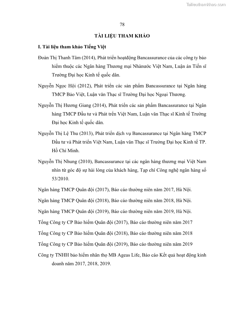 Luận văn thạc sĩ kinh doanh thương mại Phát triển các sản phẩm Bancassurance tại Ngân hàng TMCP Quân đội – MB - 8 Trang 87