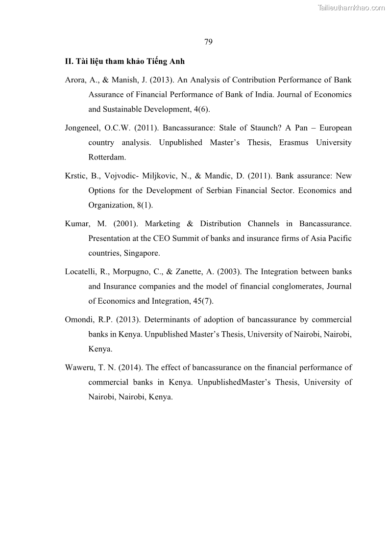 Luận văn thạc sĩ kinh doanh thương mại Phát triển các sản phẩm Bancassurance tại Ngân hàng TMCP Quân đội – MB - 8 Trang 88