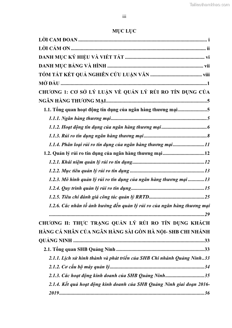 Luận văn thạc sĩ kinh doanh thương mại Quản lý rủi ro tín dụng khách hàng cá nhân tại Ngân hàng Sài gòn Hà Nội- SHB Chi nhánh Quảng Ninh - 1 Trang 5