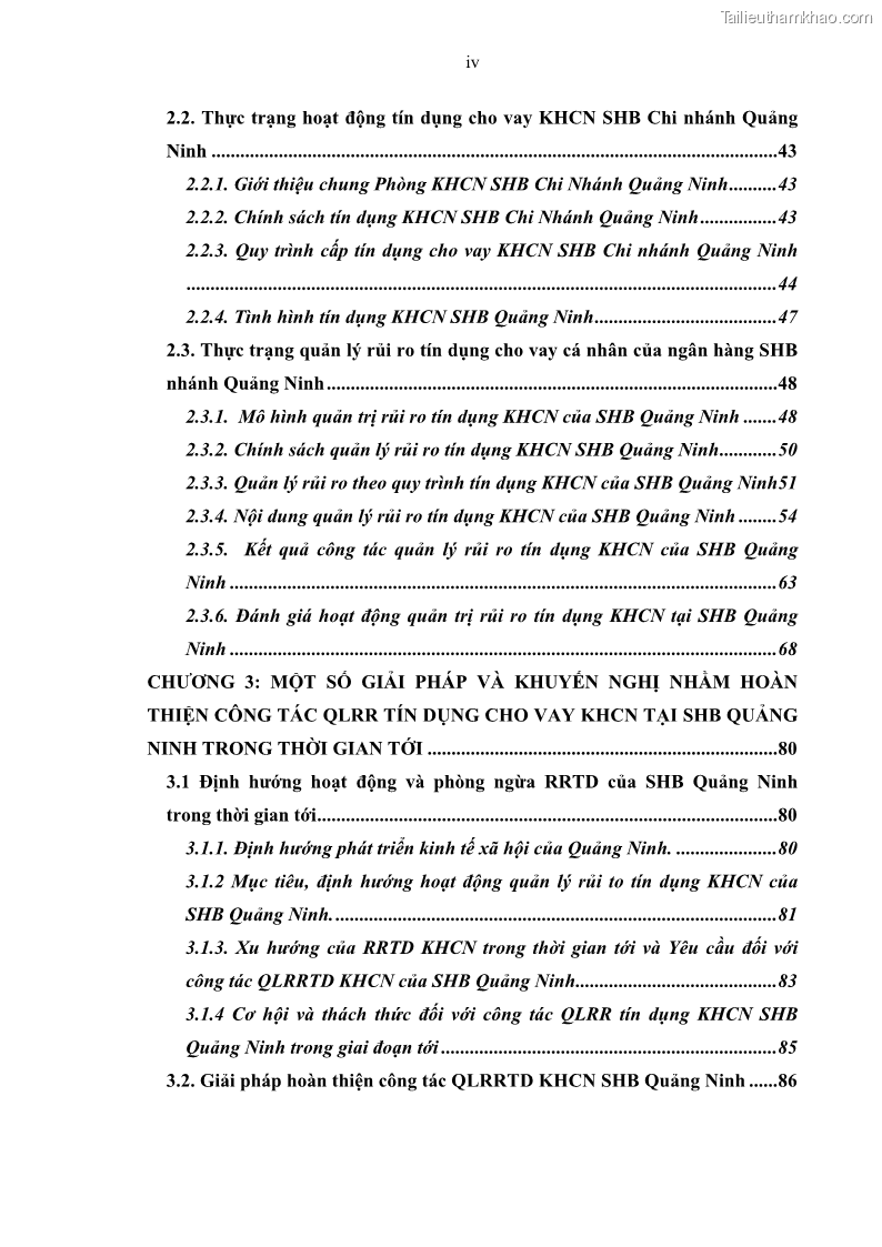 Luận văn thạc sĩ kinh doanh thương mại Quản lý rủi ro tín dụng khách hàng cá nhân tại Ngân hàng Sài gòn Hà Nội- SHB Chi nhánh Quảng Ninh - 1 Trang 6