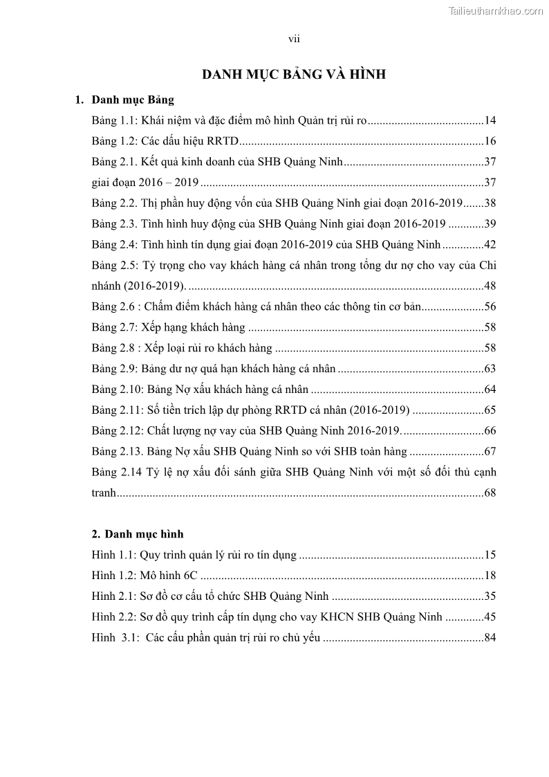 Luận văn thạc sĩ kinh doanh thương mại Quản lý rủi ro tín dụng khách hàng cá nhân tại Ngân hàng Sài gòn Hà Nội- SHB Chi nhánh Quảng Ninh - 1 Trang 9