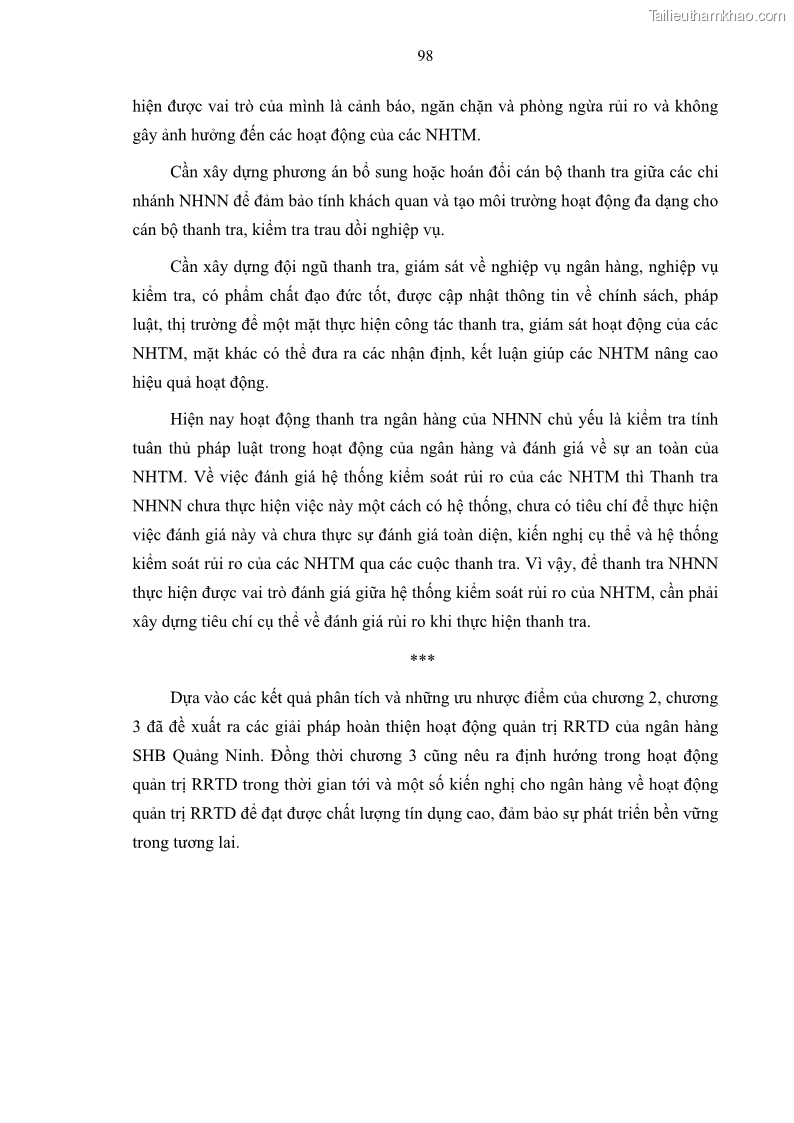 Luận văn thạc sĩ kinh doanh thương mại Quản lý rủi ro tín dụng khách hàng cá nhân tại Ngân hàng Sài gòn Hà Nội- SHB Chi nhánh Quảng Ninh - 10 Trang 109