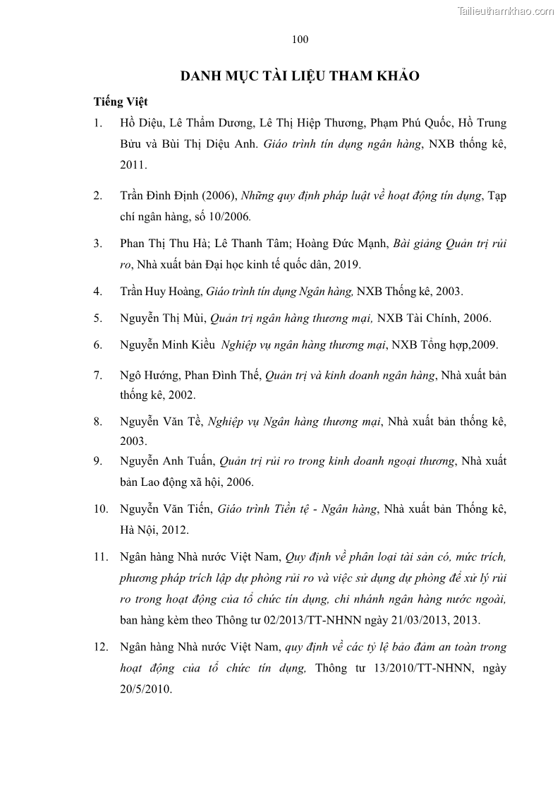 Luận văn thạc sĩ kinh doanh thương mại Quản lý rủi ro tín dụng khách hàng cá nhân tại Ngân hàng Sài gòn Hà Nội- SHB Chi nhánh Quảng Ninh - 10 Trang 111