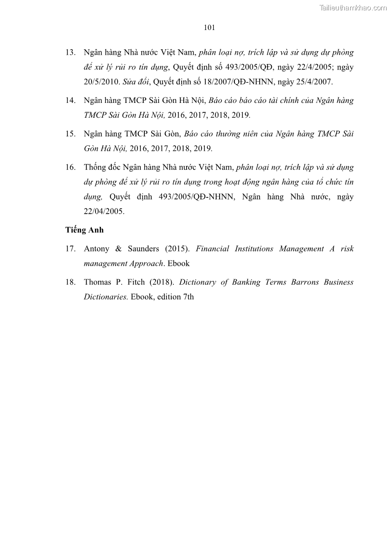 Luận văn thạc sĩ kinh doanh thương mại Quản lý rủi ro tín dụng khách hàng cá nhân tại Ngân hàng Sài gòn Hà Nội- SHB Chi nhánh Quảng Ninh - 10 Trang 112