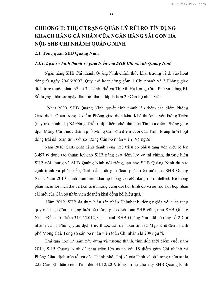 Luận văn thạc sĩ kinh doanh thương mại Quản lý rủi ro tín dụng khách hàng cá nhân tại Ngân hàng Sài gòn Hà Nội- SHB Chi nhánh Quảng Ninh - 4 Trang 44
