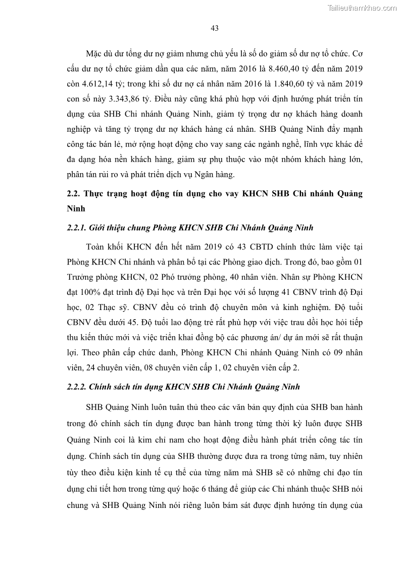 Luận văn thạc sĩ kinh doanh thương mại Quản lý rủi ro tín dụng khách hàng cá nhân tại Ngân hàng Sài gòn Hà Nội- SHB Chi nhánh Quảng Ninh - 5 Trang 54