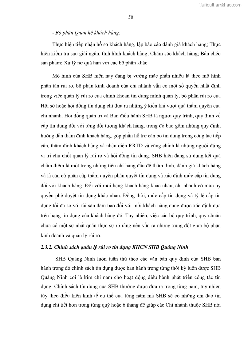 Luận văn thạc sĩ kinh doanh thương mại Quản lý rủi ro tín dụng khách hàng cá nhân tại Ngân hàng Sài gòn Hà Nội- SHB Chi nhánh Quảng Ninh - 6 Trang 61
