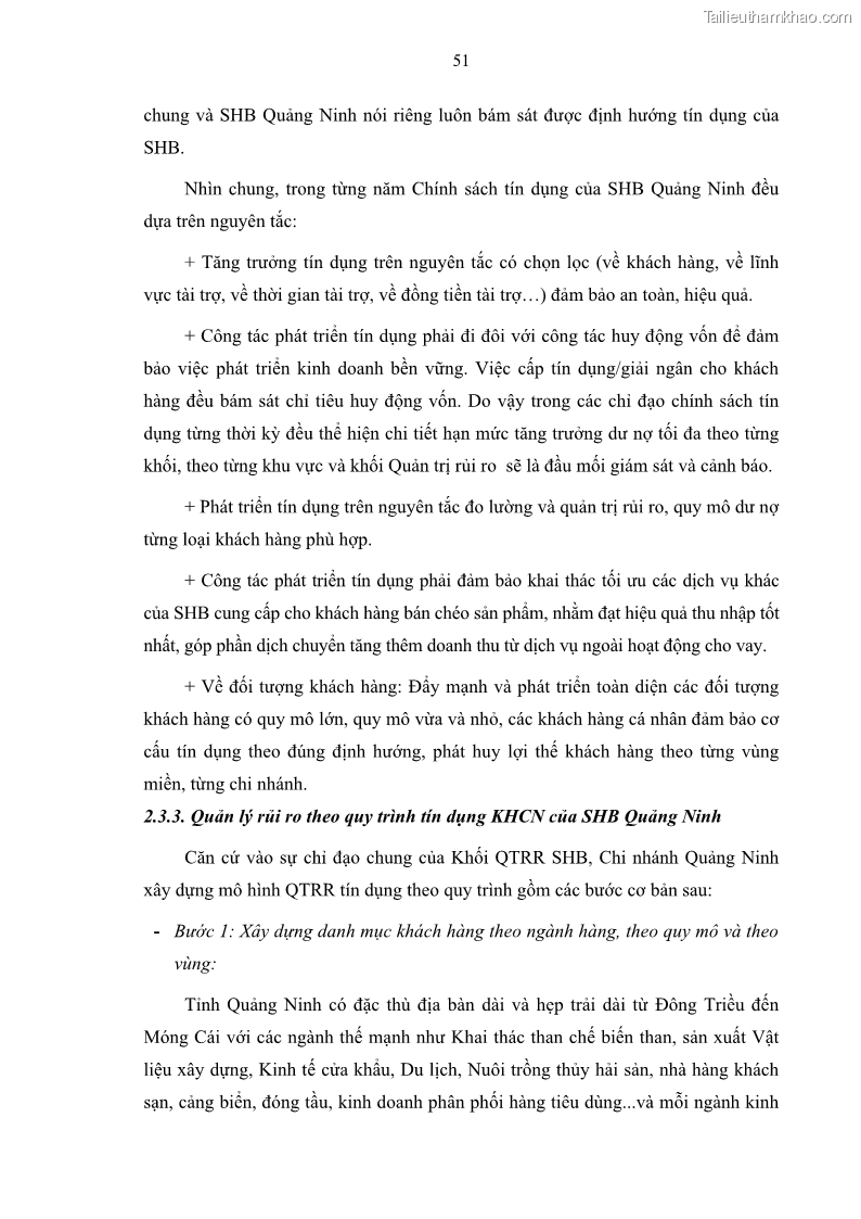 Luận văn thạc sĩ kinh doanh thương mại Quản lý rủi ro tín dụng khách hàng cá nhân tại Ngân hàng Sài gòn Hà Nội- SHB Chi nhánh Quảng Ninh - 6 Trang 62
