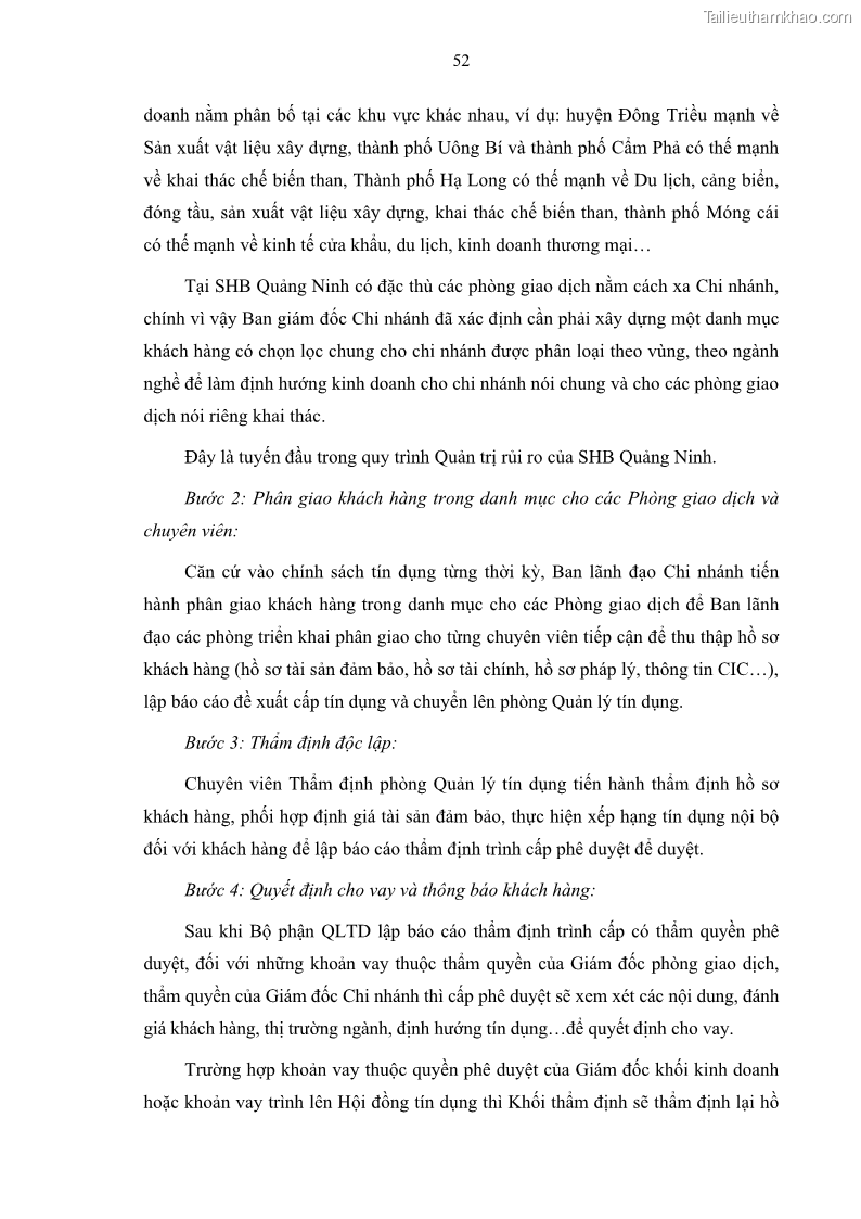 Luận văn thạc sĩ kinh doanh thương mại Quản lý rủi ro tín dụng khách hàng cá nhân tại Ngân hàng Sài gòn Hà Nội- SHB Chi nhánh Quảng Ninh - 6 Trang 63