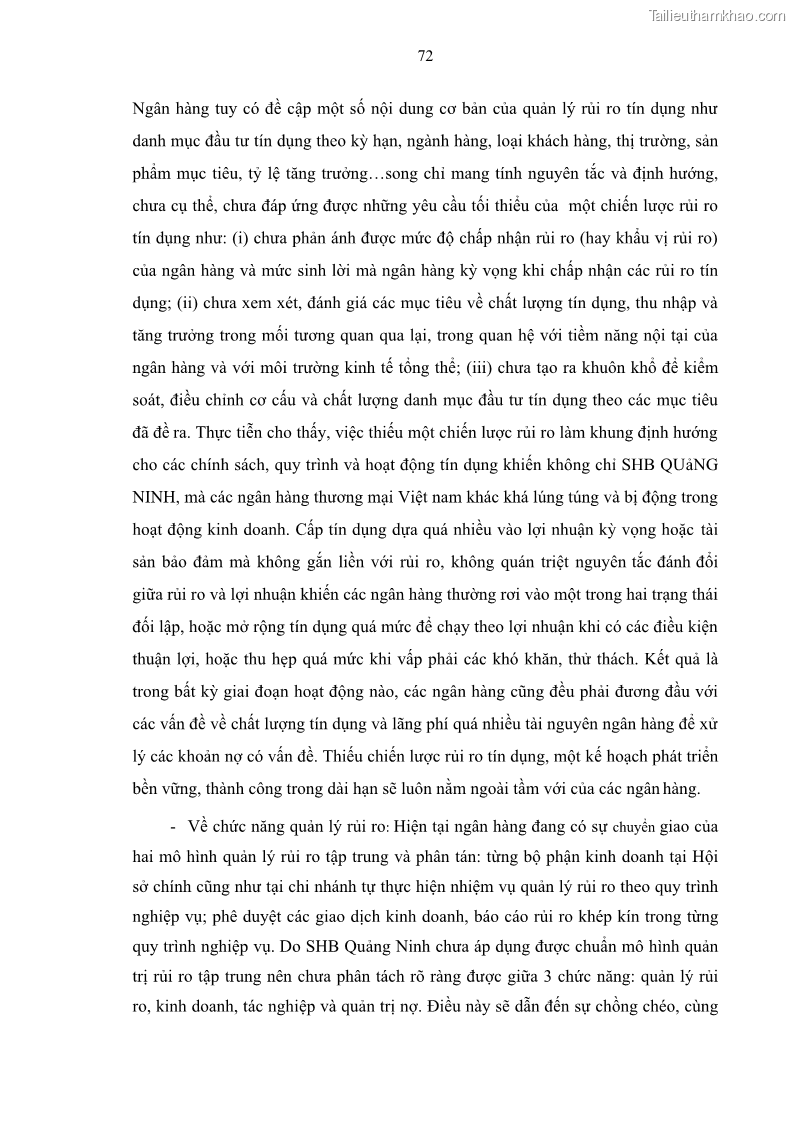 Luận văn thạc sĩ kinh doanh thương mại Quản lý rủi ro tín dụng khách hàng cá nhân tại Ngân hàng Sài gòn Hà Nội- SHB Chi nhánh Quảng Ninh - 7 Trang 83