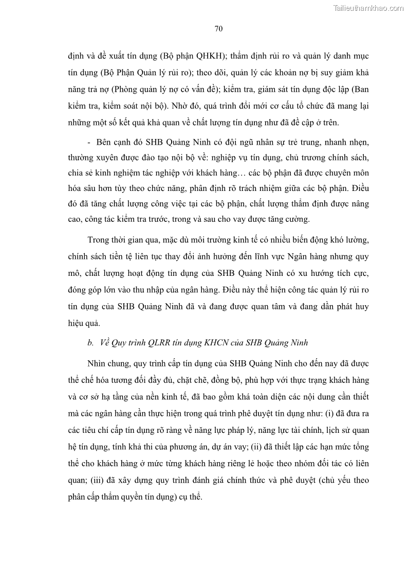 Luận văn thạc sĩ kinh doanh thương mại Quản lý rủi ro tín dụng khách hàng cá nhân tại Ngân hàng Sài gòn Hà Nội- SHB Chi nhánh Quảng Ninh - 7 Trang 81
