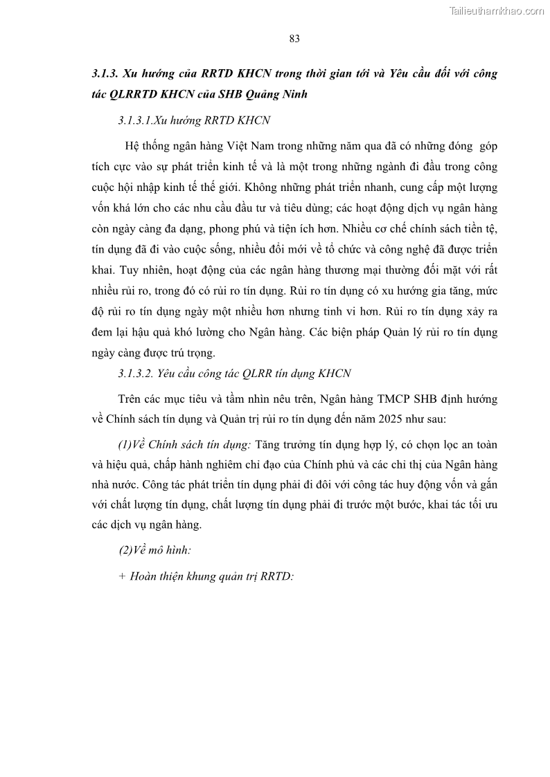 Luận văn thạc sĩ kinh doanh thương mại Quản lý rủi ro tín dụng khách hàng cá nhân tại Ngân hàng Sài gòn Hà Nội- SHB Chi nhánh Quảng Ninh - 8 Trang 94