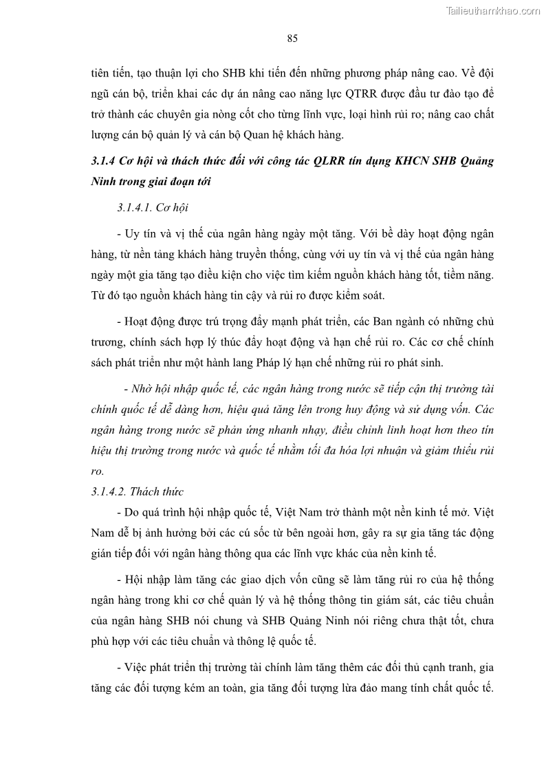 Luận văn thạc sĩ kinh doanh thương mại Quản lý rủi ro tín dụng khách hàng cá nhân tại Ngân hàng Sài gòn Hà Nội- SHB Chi nhánh Quảng Ninh - 8 Trang 96