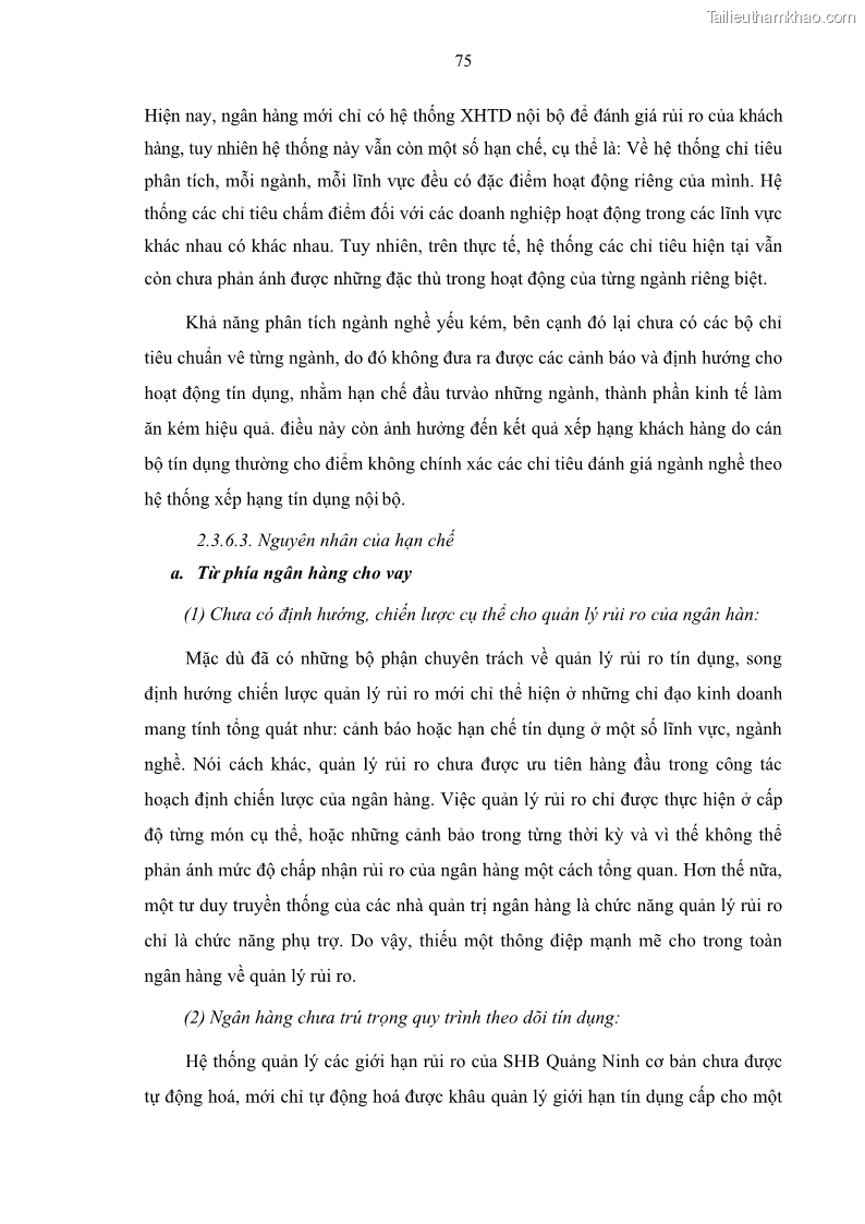 Luận văn thạc sĩ kinh doanh thương mại Quản lý rủi ro tín dụng khách hàng cá nhân tại Ngân hàng Sài gòn Hà Nội- SHB Chi nhánh Quảng Ninh - 8 Trang 86
