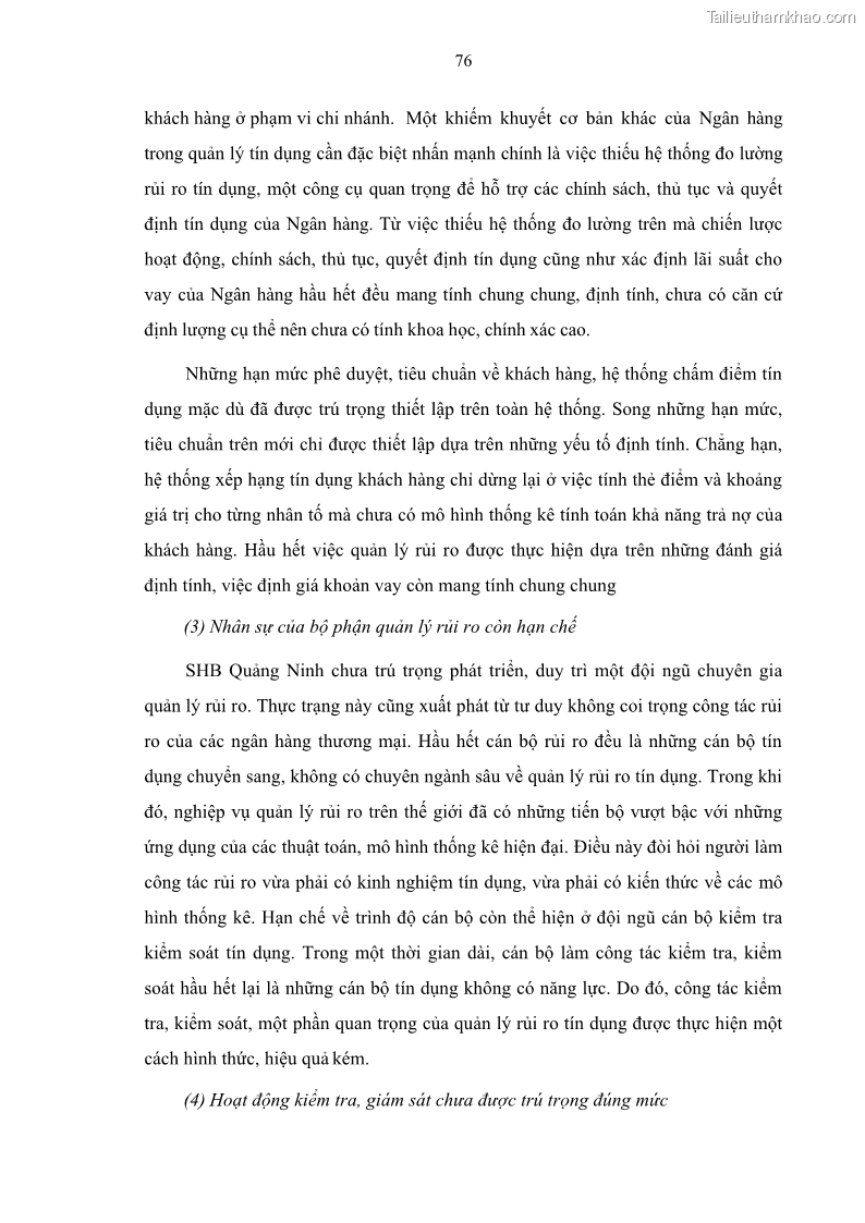 Luận văn thạc sĩ kinh doanh thương mại Quản lý rủi ro tín dụng khách hàng cá nhân tại Ngân hàng Sài gòn Hà Nội- SHB Chi nhánh Quảng Ninh - 8 Trang 87