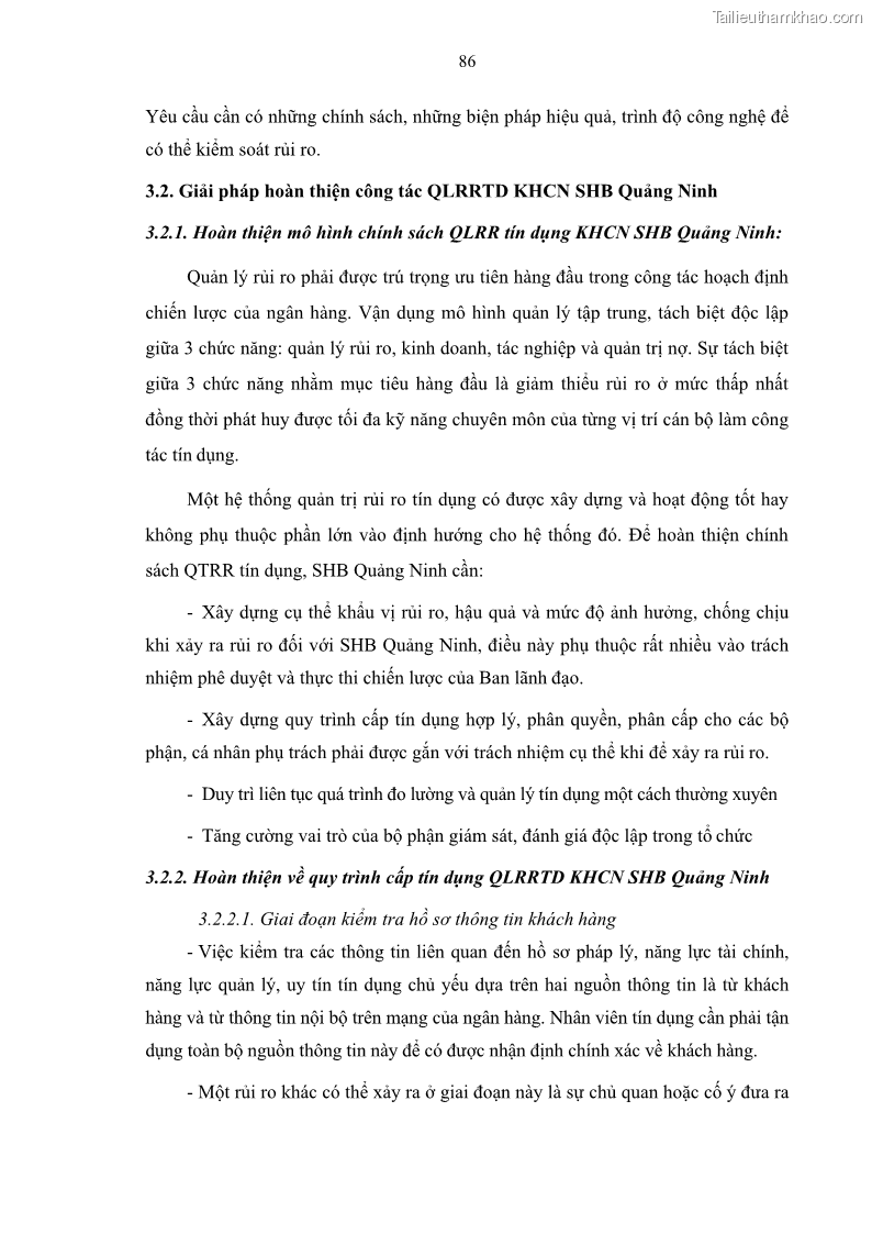 Luận văn thạc sĩ kinh doanh thương mại Quản lý rủi ro tín dụng khách hàng cá nhân tại Ngân hàng Sài gòn Hà Nội- SHB Chi nhánh Quảng Ninh - 9 Trang 97