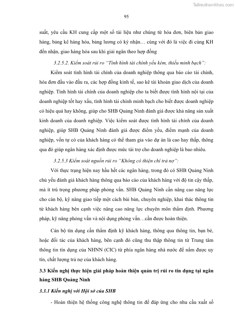 Luận văn thạc sĩ kinh doanh thương mại Quản lý rủi ro tín dụng khách hàng cá nhân tại Ngân hàng Sài gòn Hà Nội- SHB Chi nhánh Quảng Ninh - 9 Trang 106