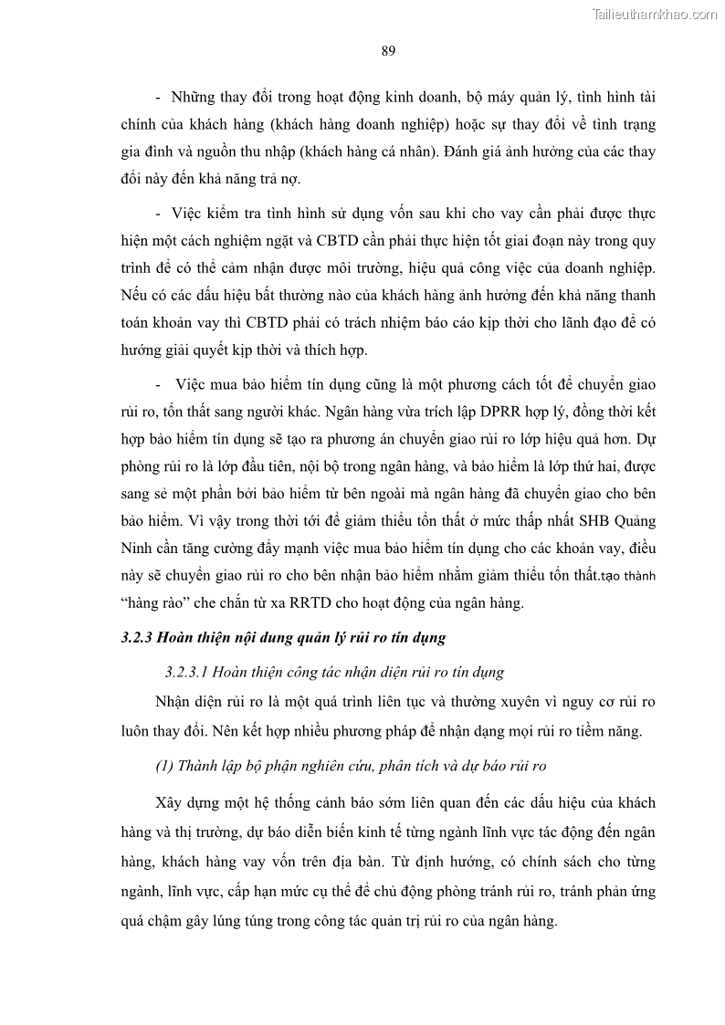 Luận văn thạc sĩ kinh doanh thương mại Quản lý rủi ro tín dụng khách hàng cá nhân tại Ngân hàng Sài gòn Hà Nội- SHB Chi nhánh Quảng Ninh - 9 Trang 100