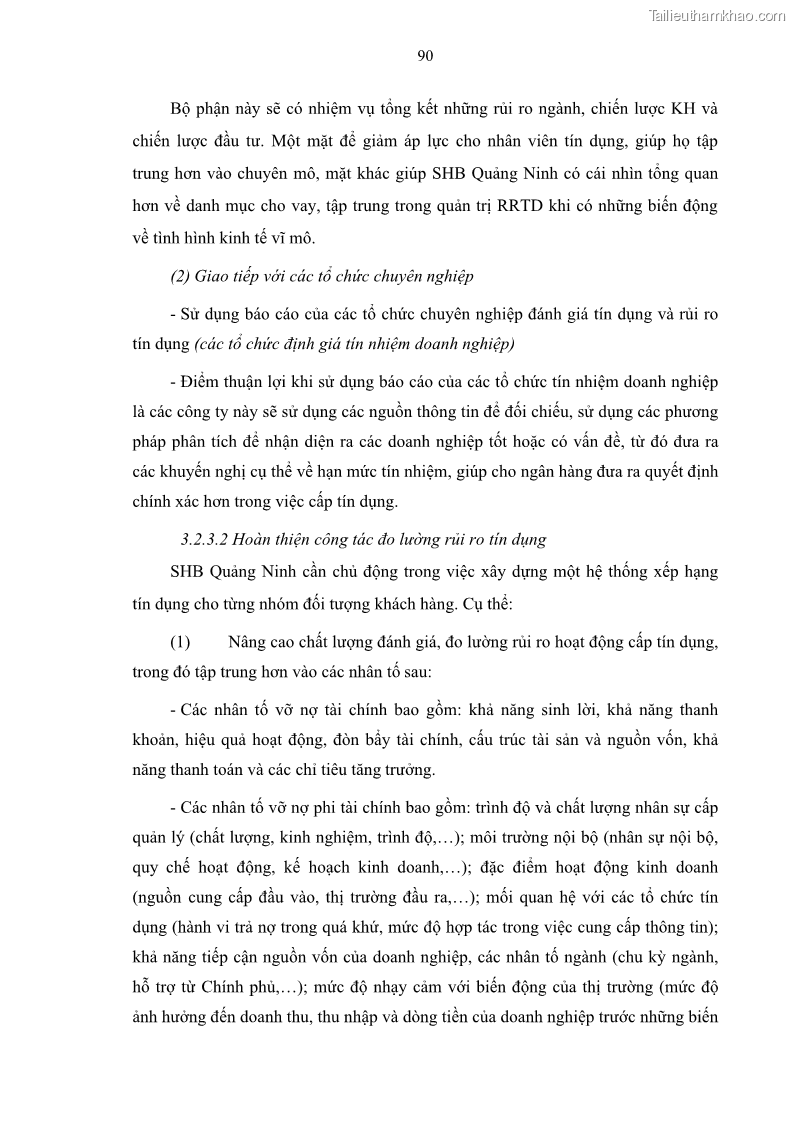 Luận văn thạc sĩ kinh doanh thương mại Quản lý rủi ro tín dụng khách hàng cá nhân tại Ngân hàng Sài gòn Hà Nội- SHB Chi nhánh Quảng Ninh - 9 Trang 101