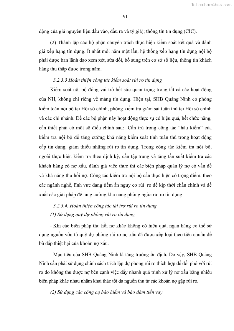 Luận văn thạc sĩ kinh doanh thương mại Quản lý rủi ro tín dụng khách hàng cá nhân tại Ngân hàng Sài gòn Hà Nội- SHB Chi nhánh Quảng Ninh - 9 Trang 102