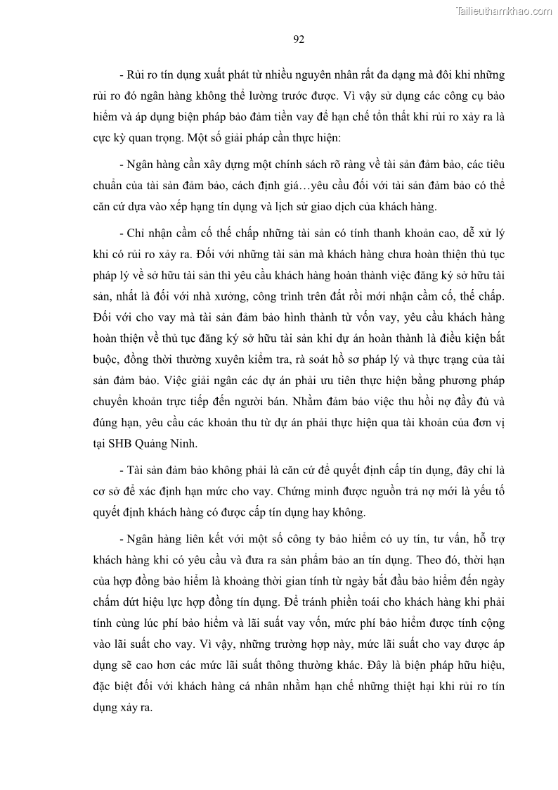 Luận văn thạc sĩ kinh doanh thương mại Quản lý rủi ro tín dụng khách hàng cá nhân tại Ngân hàng Sài gòn Hà Nội- SHB Chi nhánh Quảng Ninh - 9 Trang 103