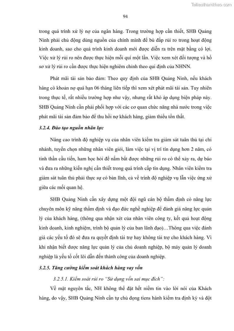 Luận văn thạc sĩ kinh doanh thương mại Quản lý rủi ro tín dụng khách hàng cá nhân tại Ngân hàng Sài gòn Hà Nội- SHB Chi nhánh Quảng Ninh - 9 Trang 105