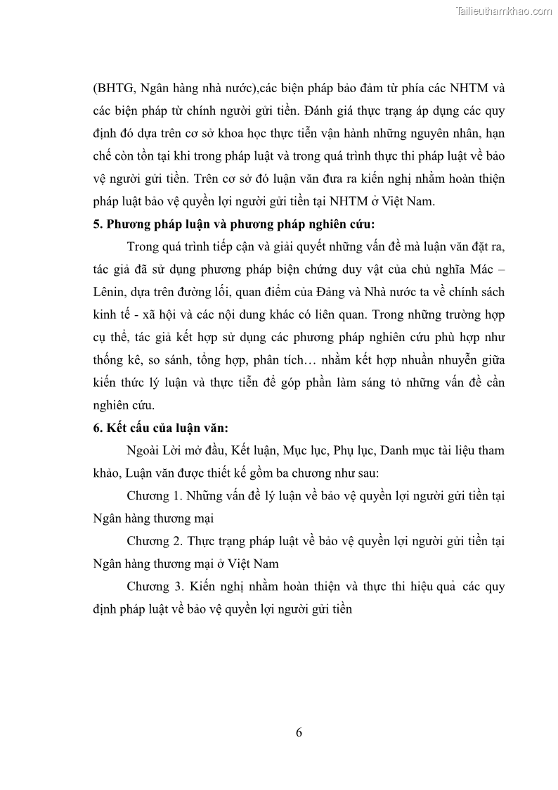Luận văn thạc sĩ luật học Bảo vệ quyền lợi người gửi tiền tại ngân hàng thương mại theo pháp luật Việt Nam - 1 Trang 11