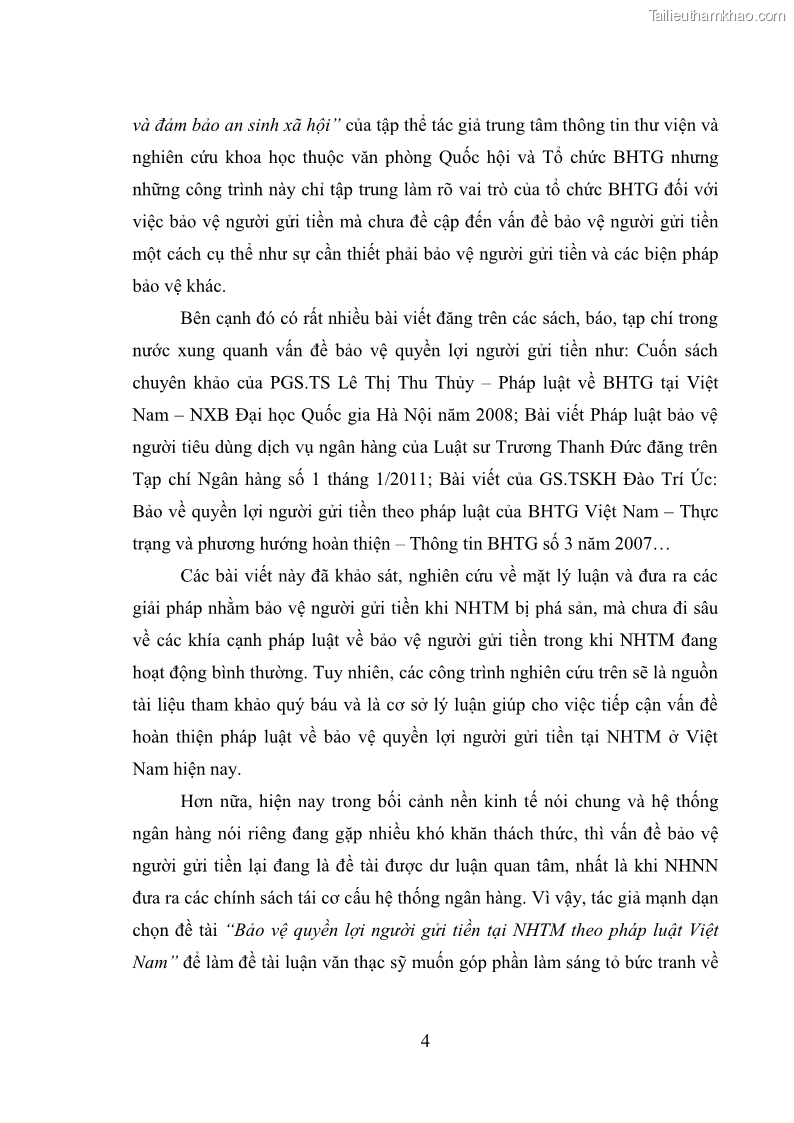 Luận văn thạc sĩ luật học Bảo vệ quyền lợi người gửi tiền tại ngân hàng thương mại theo pháp luật Việt Nam - 1 Trang 9