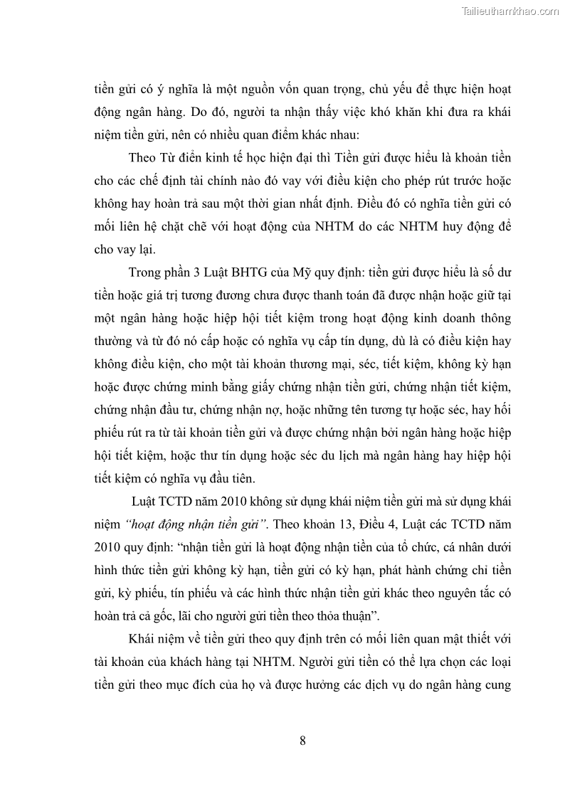 Luận văn thạc sĩ luật học Bảo vệ quyền lợi người gửi tiền tại ngân hàng thương mại theo pháp luật Việt Nam - 2 Trang 13